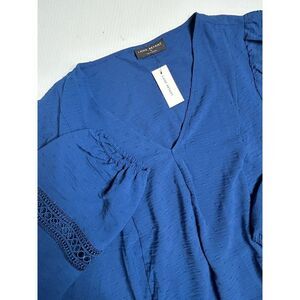 NWT Lane Bryant Womens Blue Plus Size 22‎ Long Sleeve V-Neck Cropped Blouse